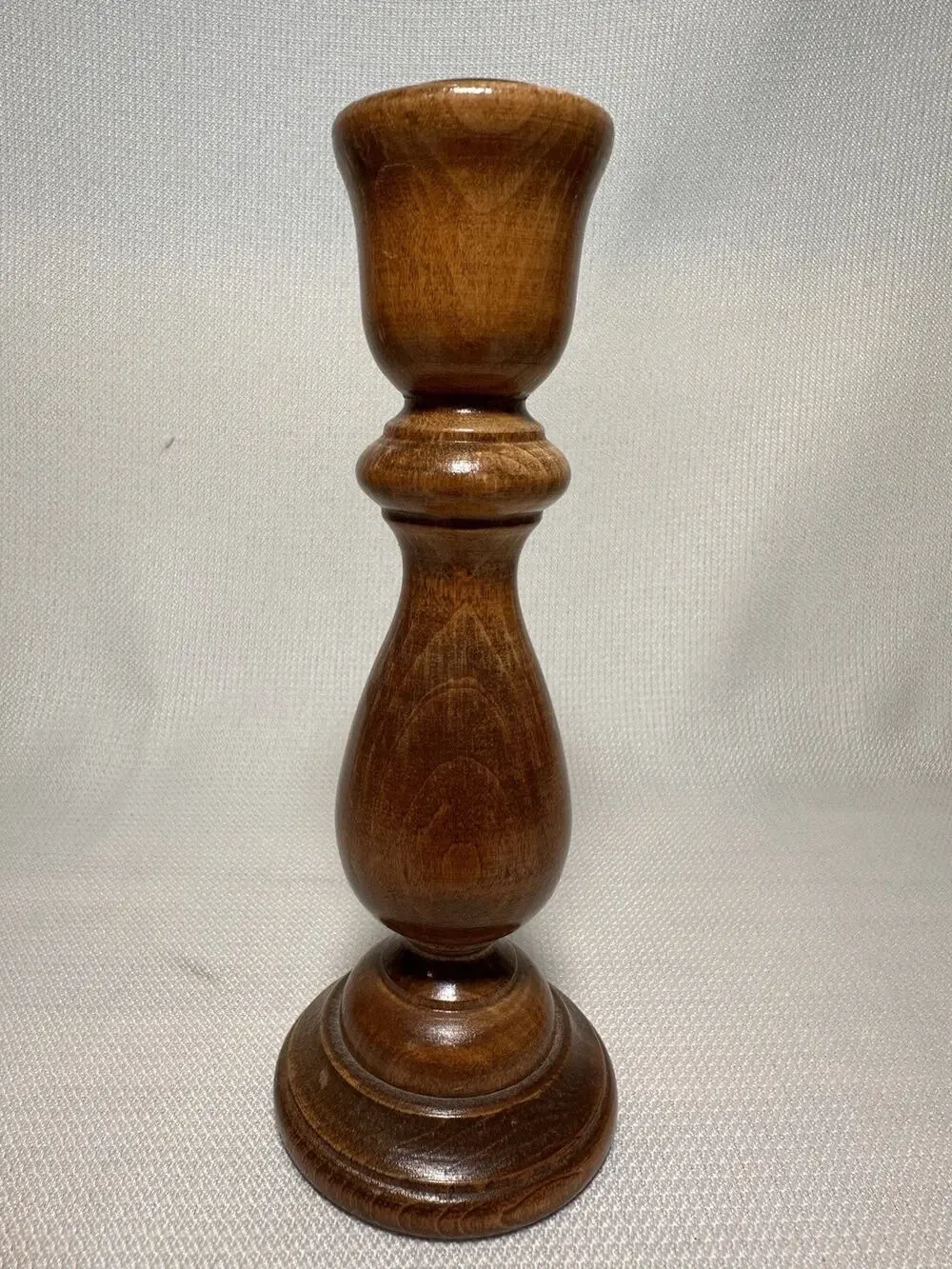 Vintage MCM Myrtle Wood Candlestick Holder Hand-Turned Mid Century 7